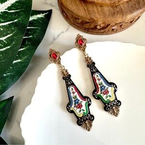 Gold Baroque Moody Floral Earrings Painting Victorian Regency Jewelry Gift NEW